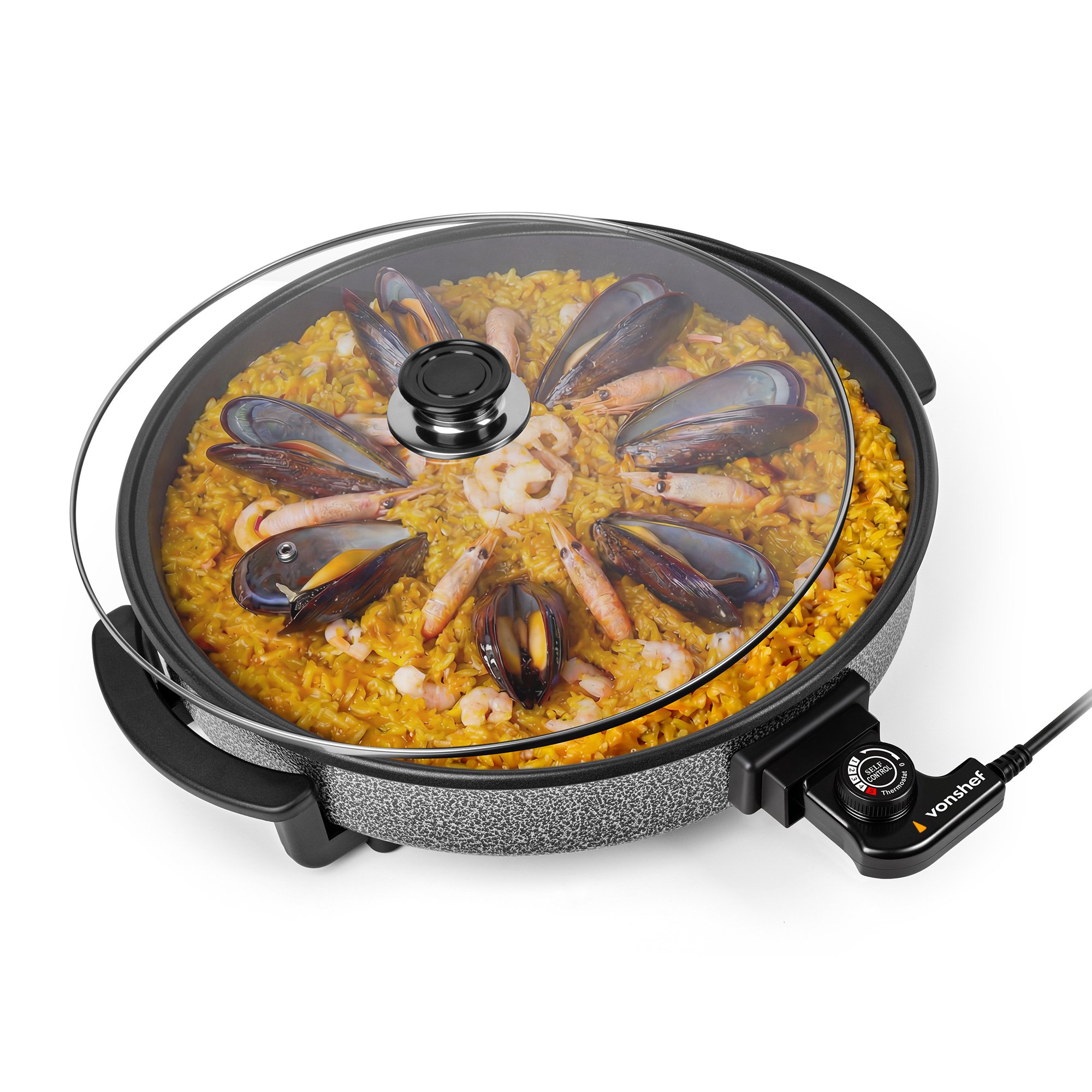 VonShef 6L 42cm Non-Stick Electric Frying Pan - Round