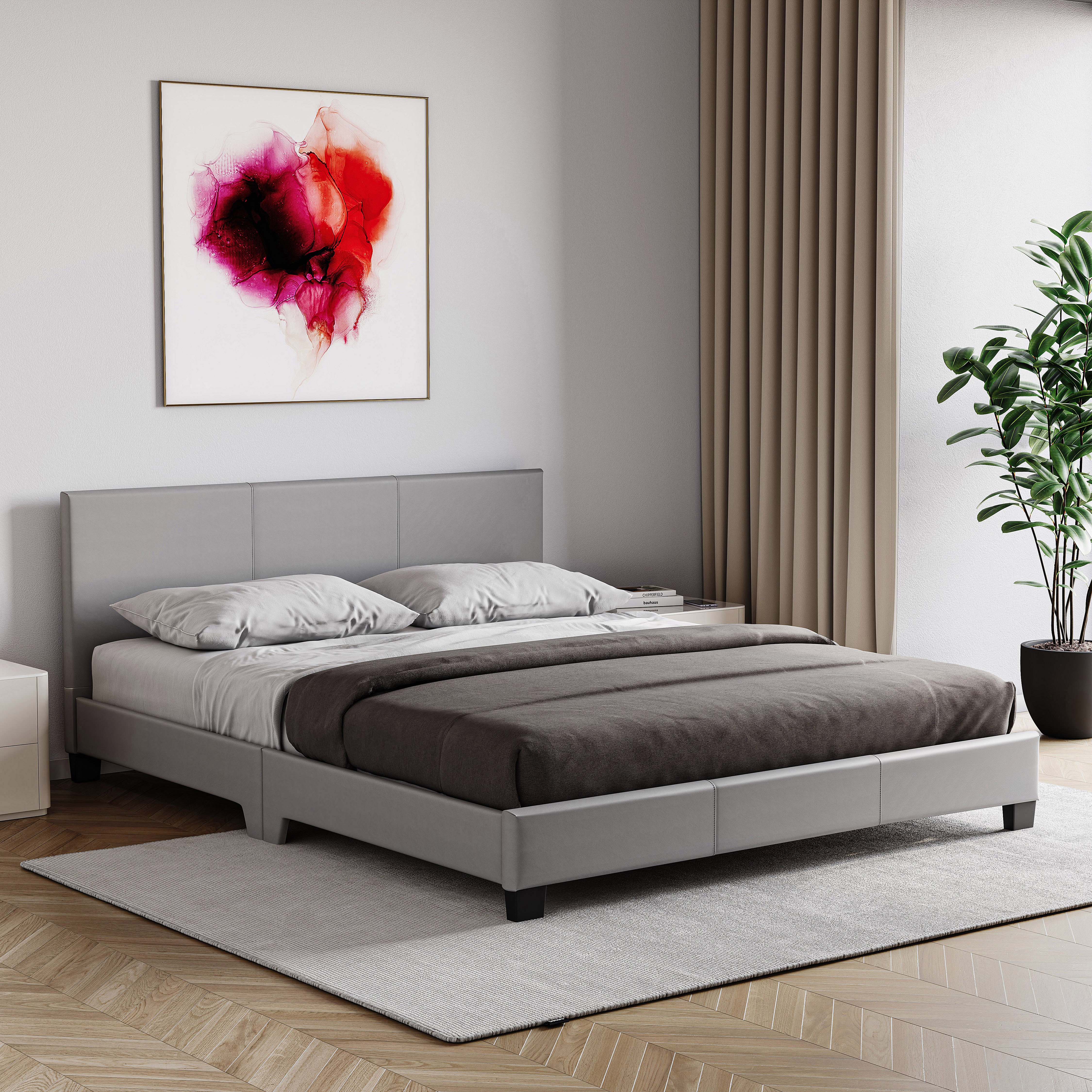 Vida Designs Lisbon Faux Leather UKFR 5ft King Size Bed Frame - Grey