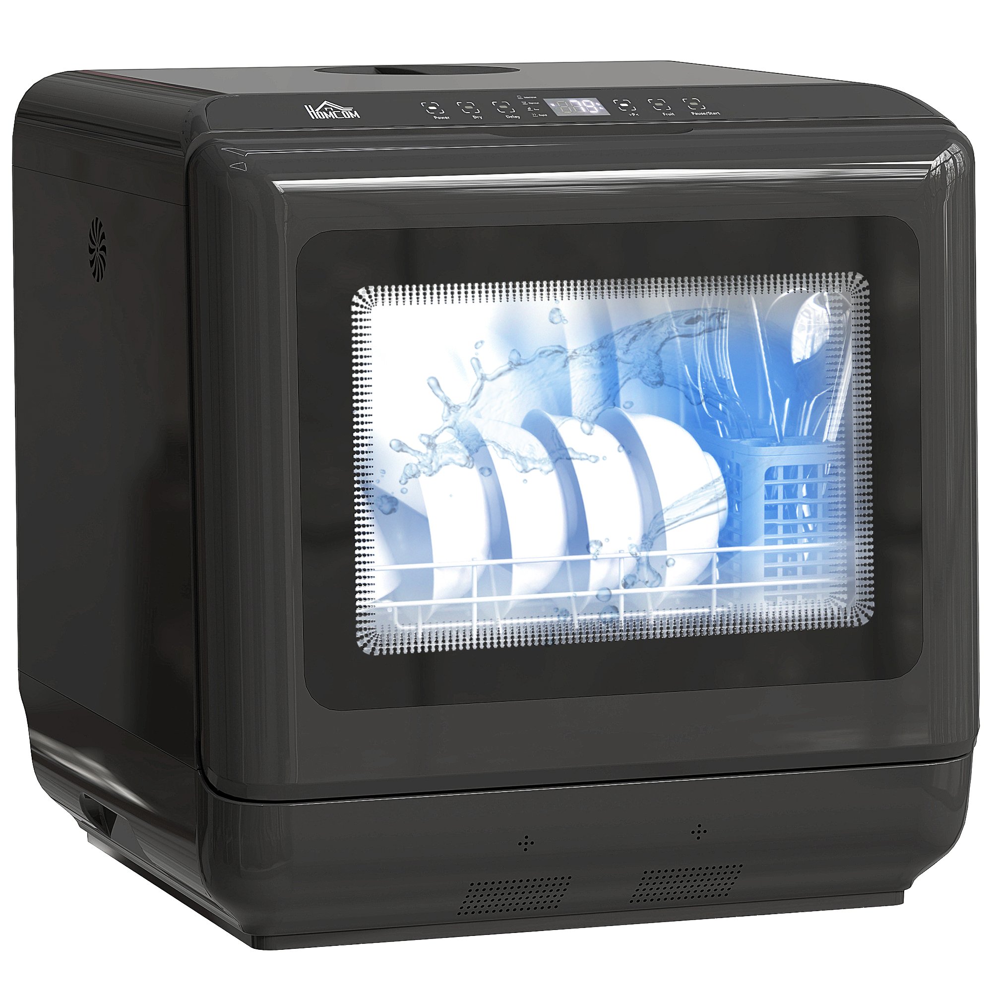 HOMCOM LED Dishwasher with 6 Programs - Black