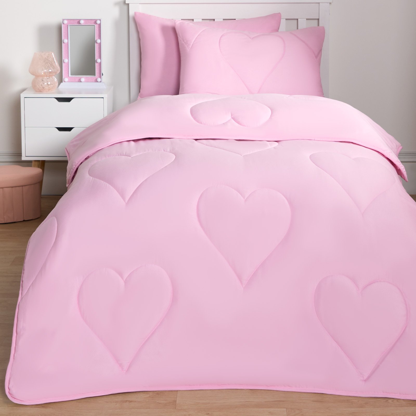 OHS Kids Quilted Heart 7.5 Tog Coverless Duvet Set - Pink - Double