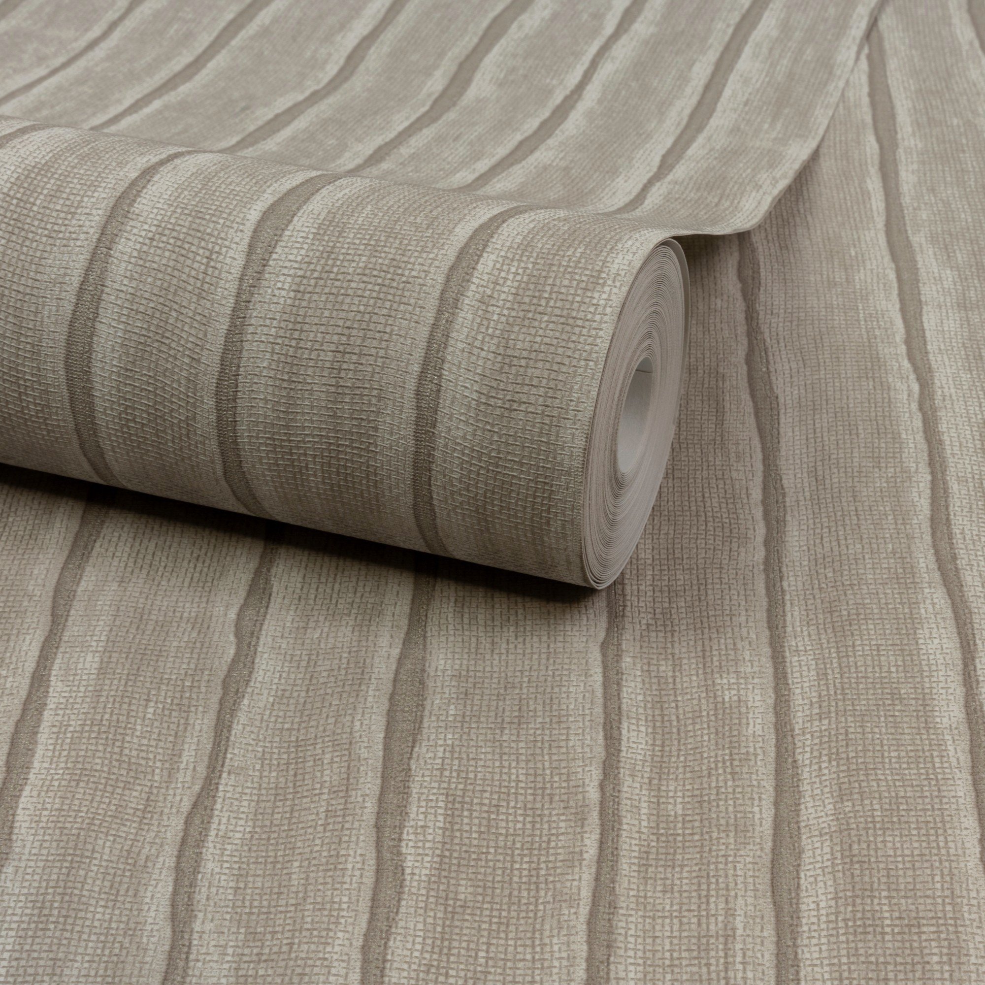 Grandeco Boutique Kalema Fabric Stripe Embossed Wallpaper - Taupe