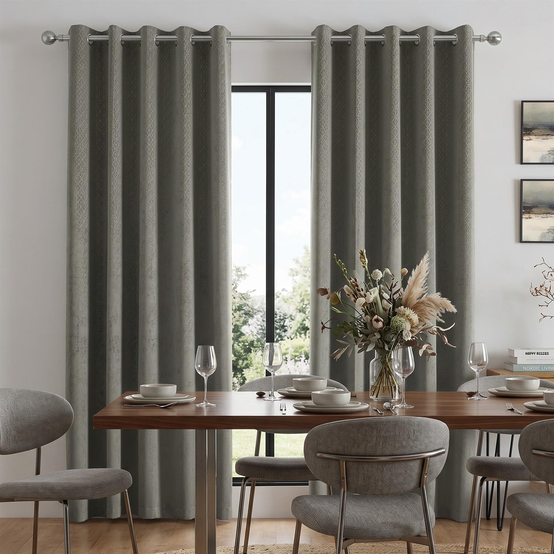 Luxury Living Temple Velvet Eyelet Blackout Curtains 117cm x 229cm - Silver