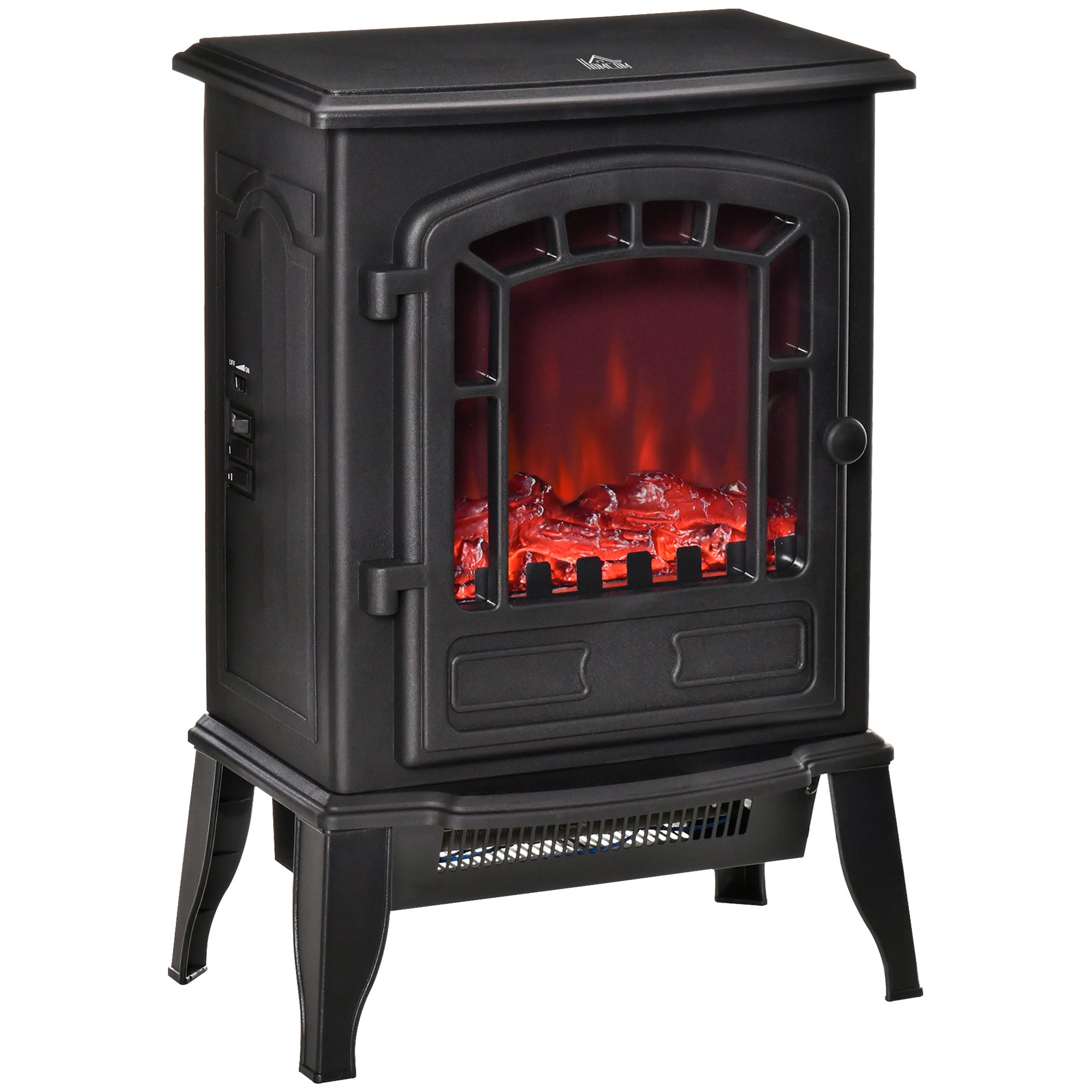 HOMCOM Freestanding Electric Fireplace Stove with Realistic Flame - Black