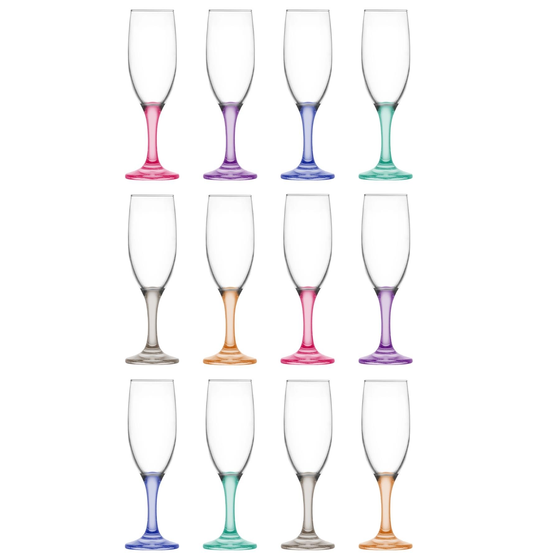 LAV Misket Glass Champagne Flutes - 190ml - Coloured Stem - Pack of 12
