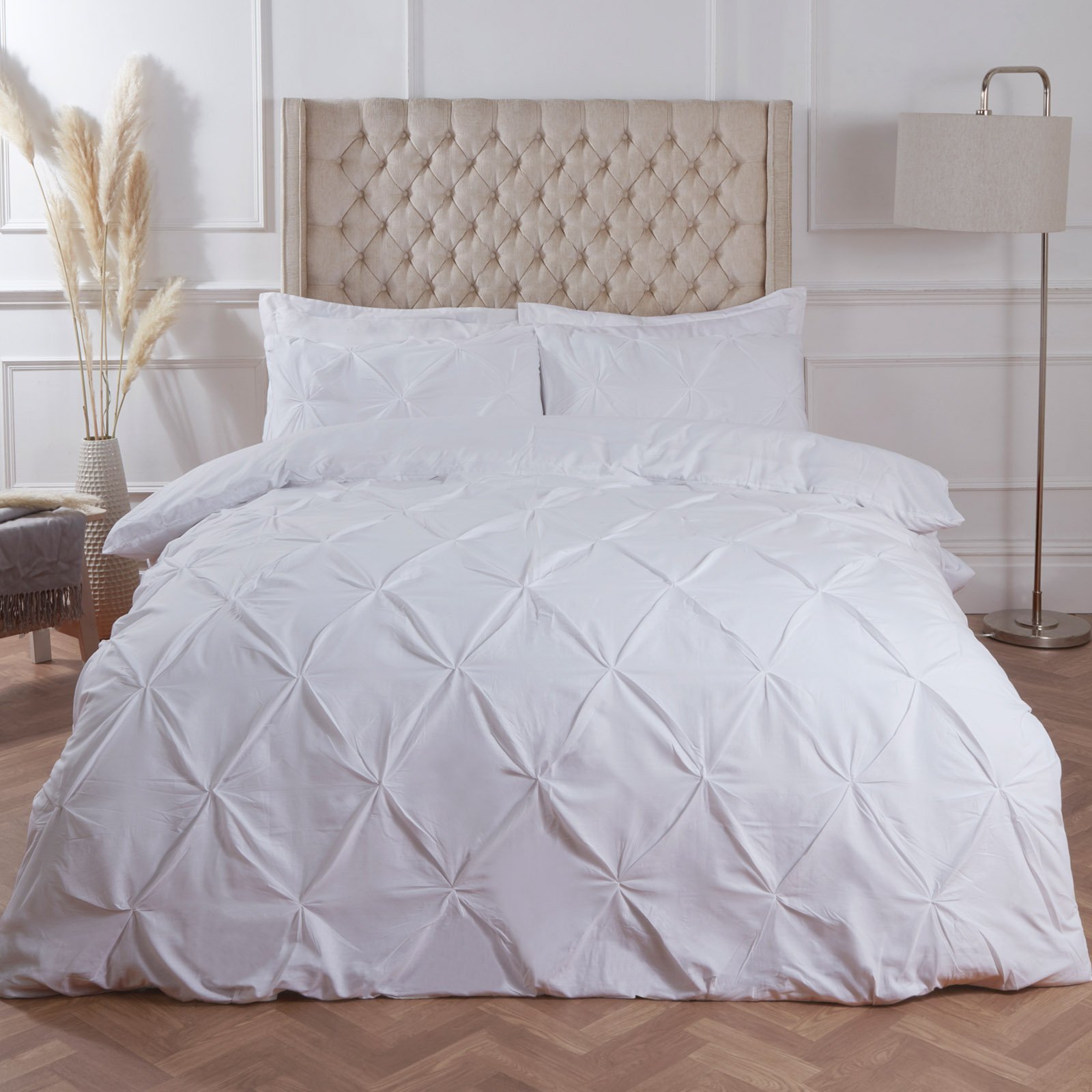 OHS Diamond Pintuck Duvet Cover Set White - King