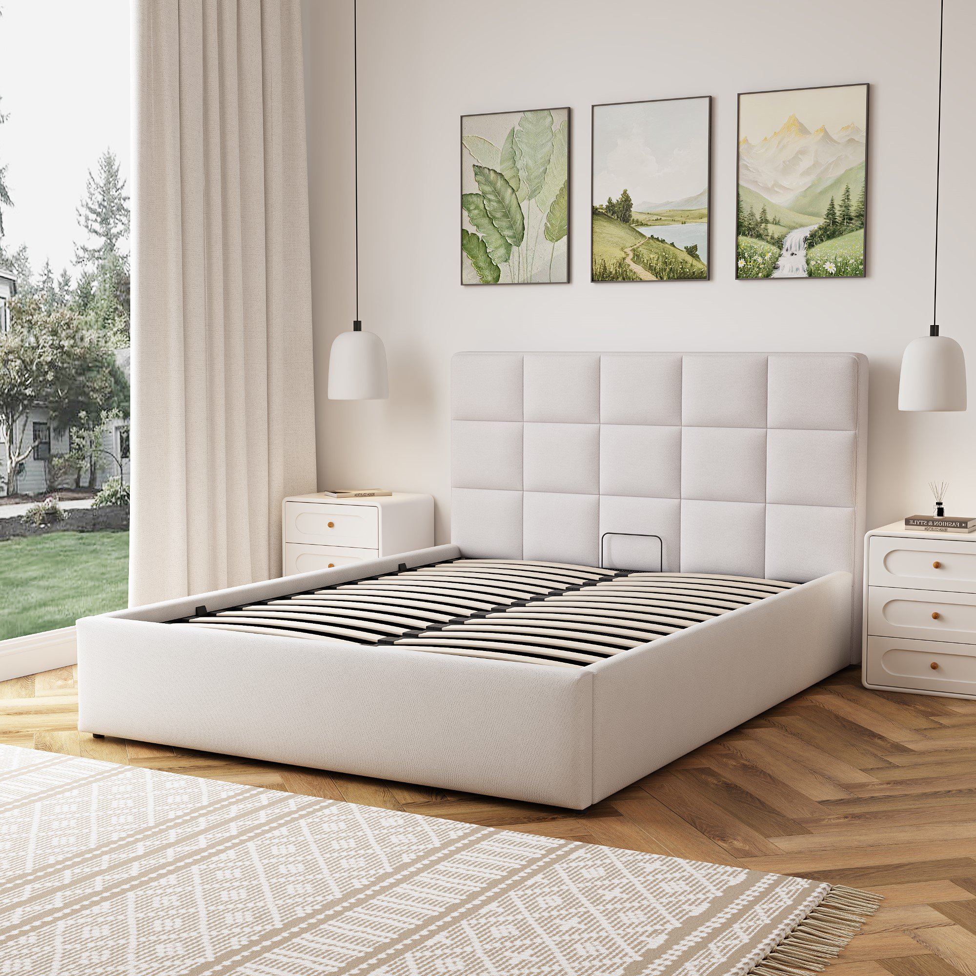 Artemis Home Richwood Fabric 150cm King Ottoman Bed with Storage - Beige