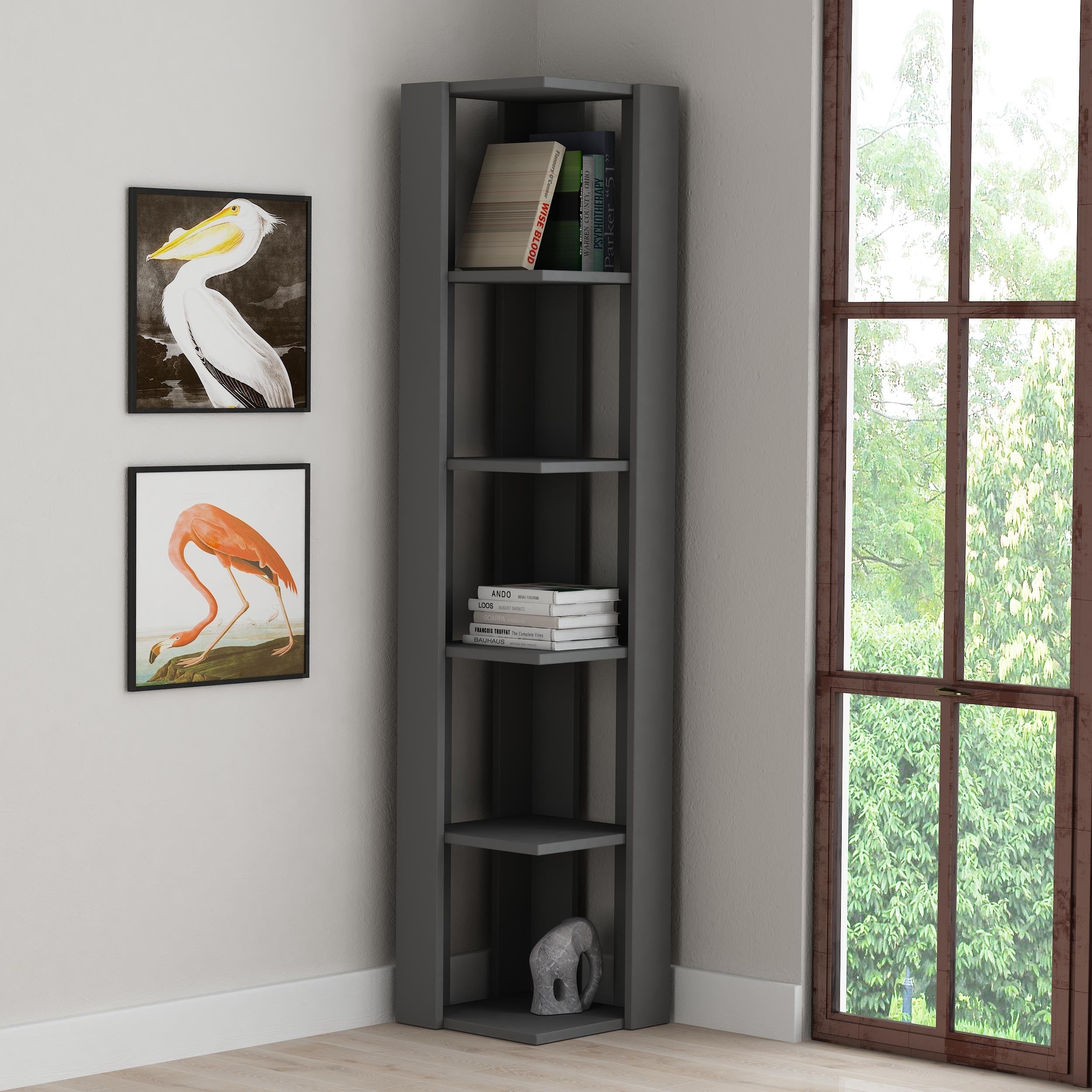Decortie Nati Corner Particleboard Bookcase - Anthracite