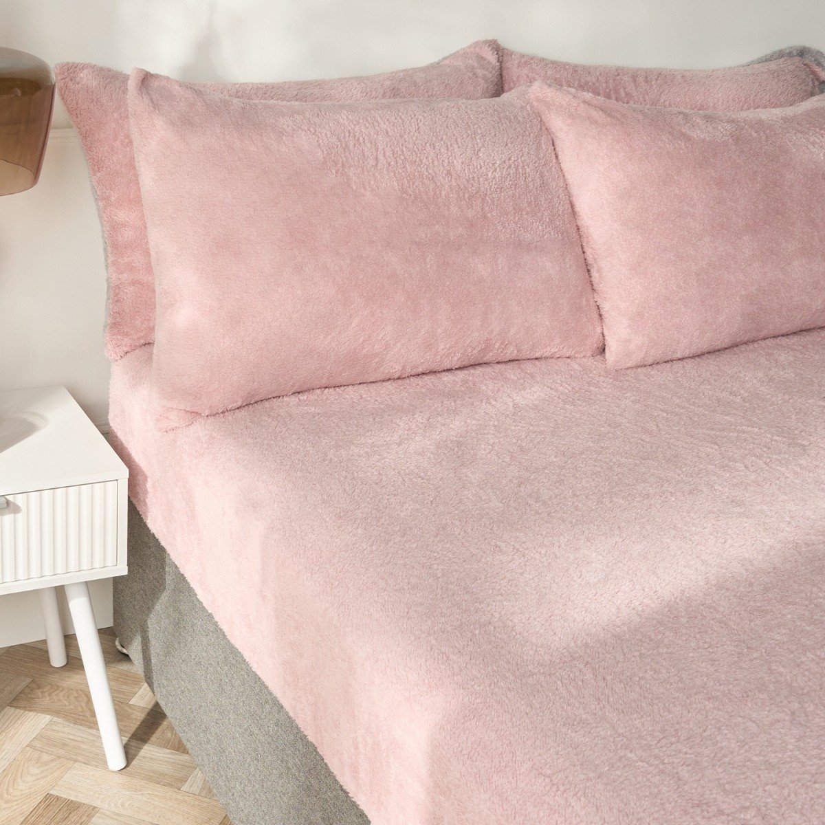OHS Teddy Fleece Thermal Fitted Bed Sheet Blush - Double