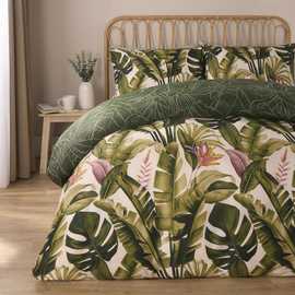 OHS Tropical Duvet Cover Set Leaves Reversible Soft Bedding Green - Double