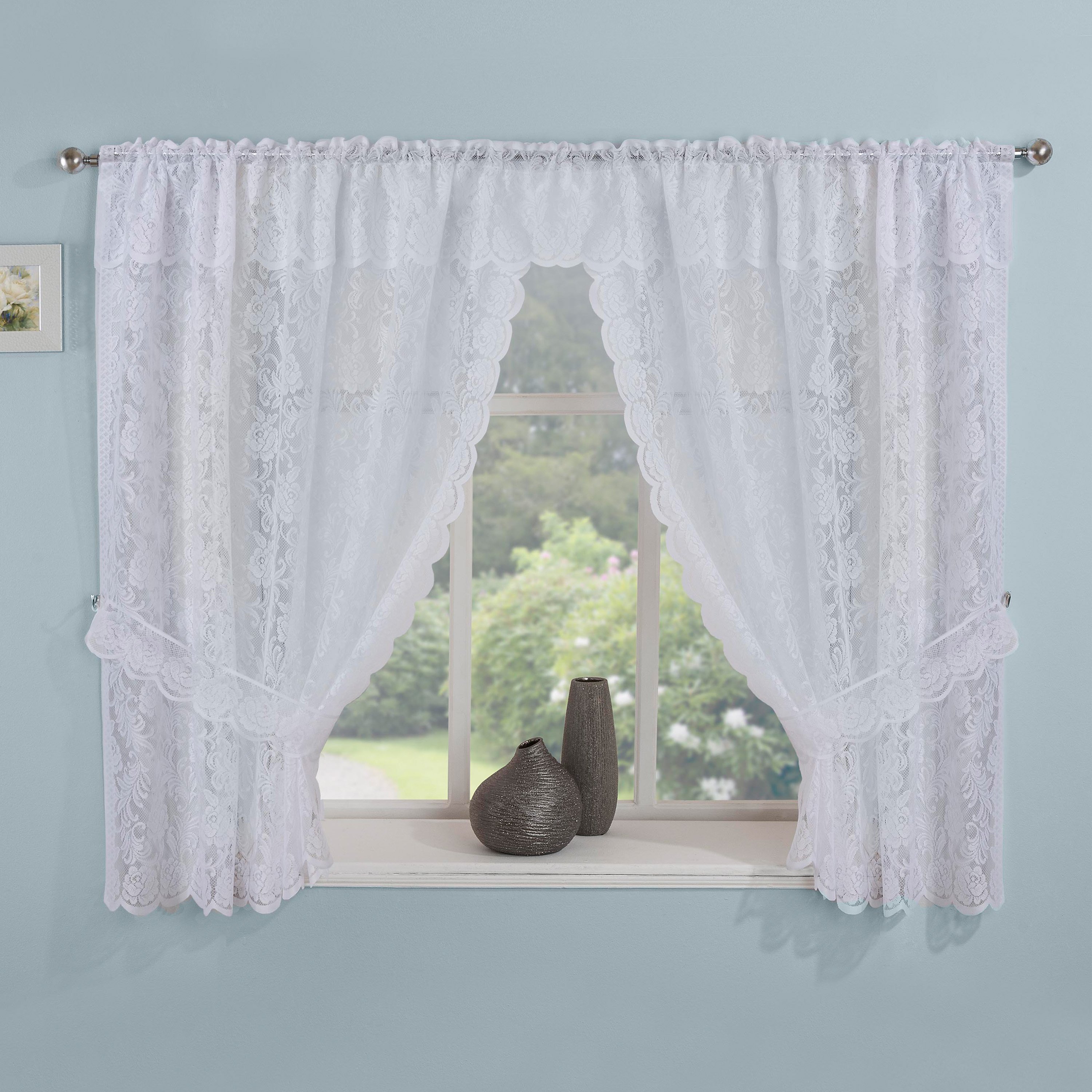 Tyrone Textiles Kew Rod Pocket Curtain Window Set - 290 x 91cm - White