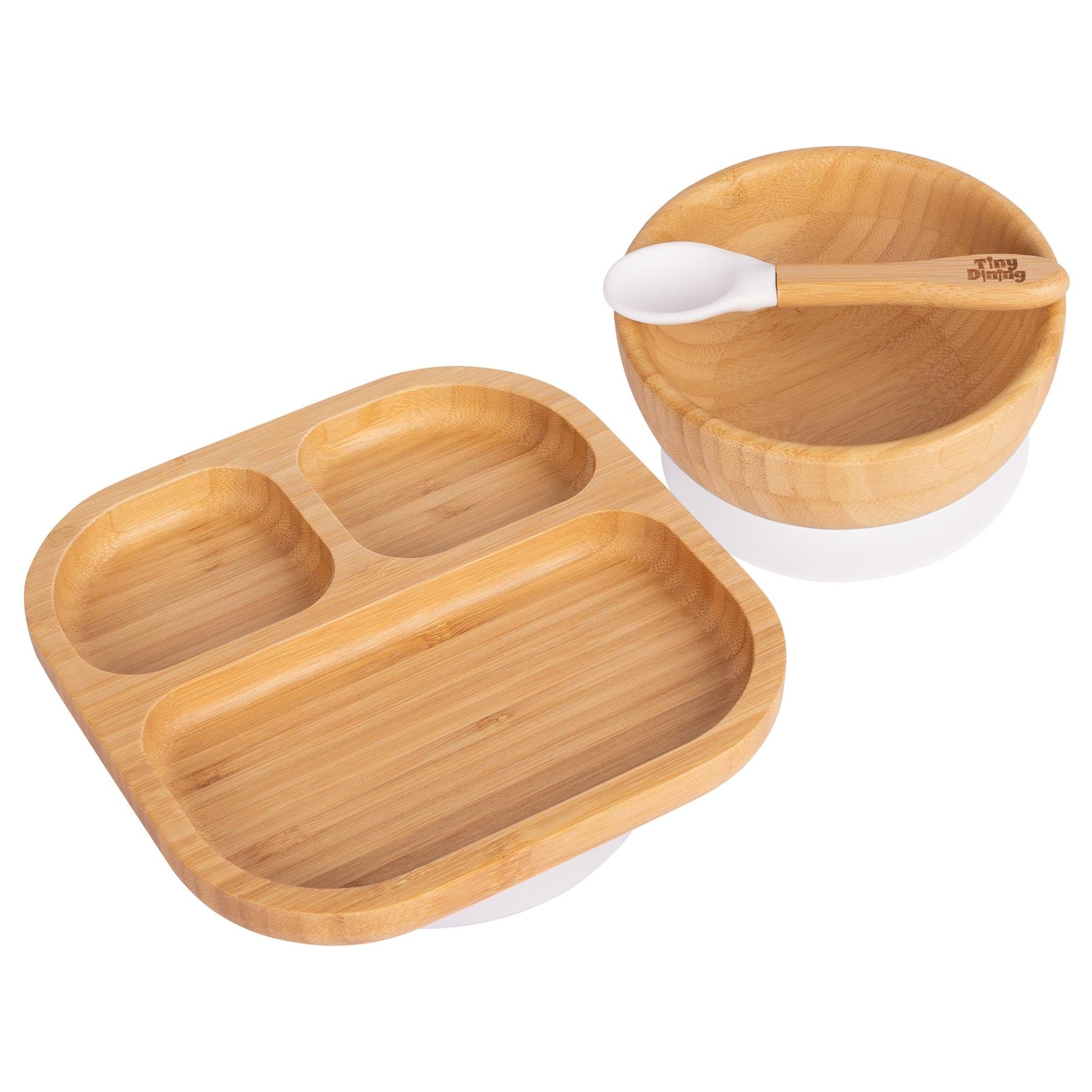 Tiny Dining Children's Bamboo Suction Dinner Set - White