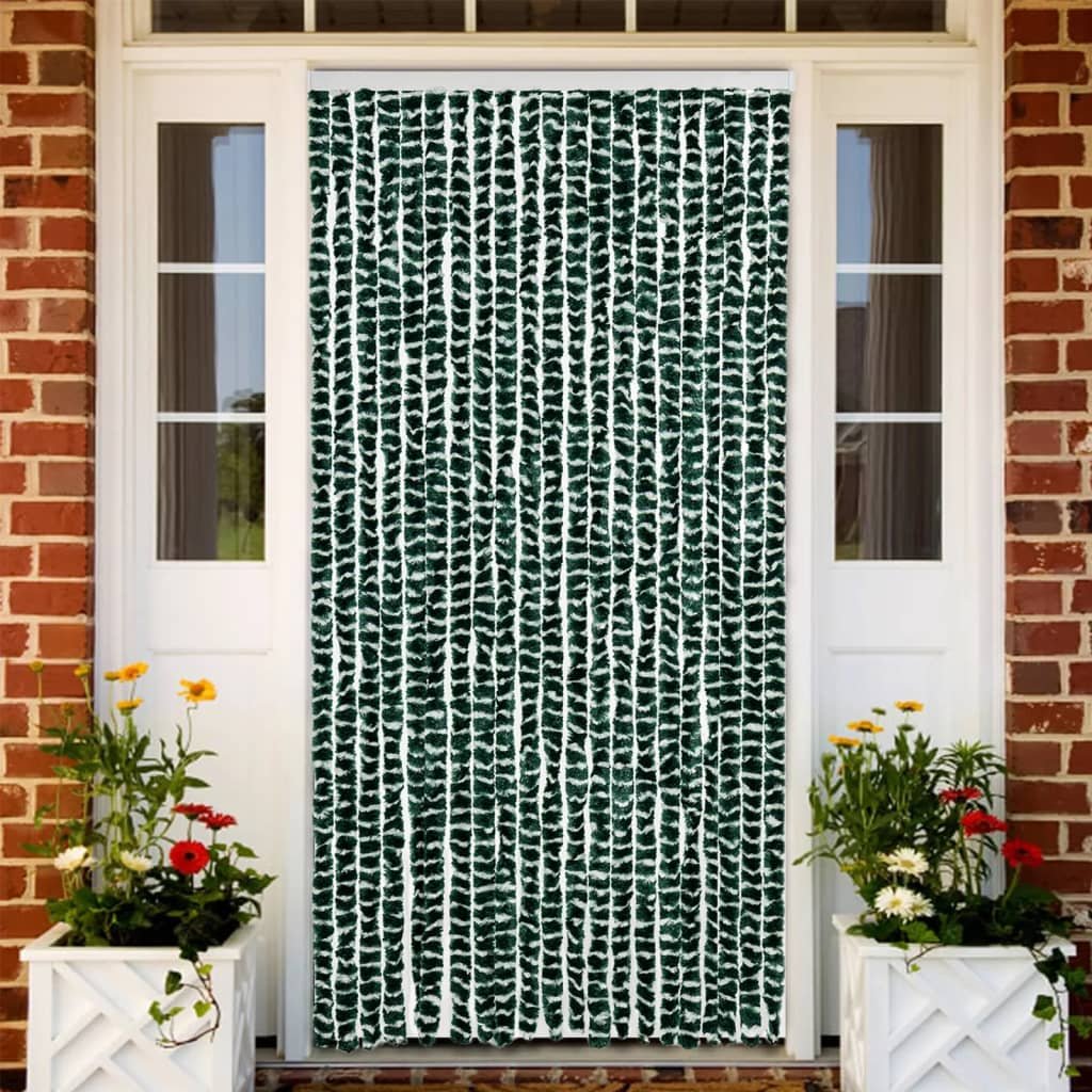Walplus Chenille Fly Door Curtain - Green and White - 90 x 200 cm