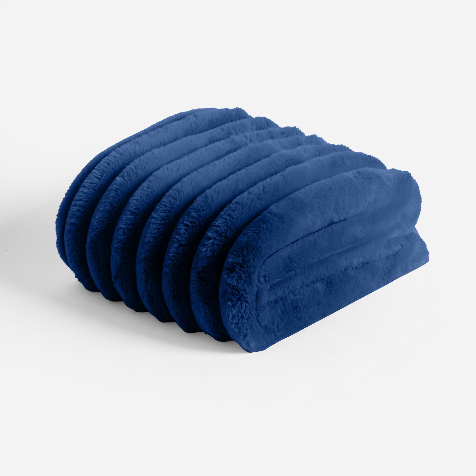OHS Luxe Jumbo Faux Fur Rib Blanket Throw - 120 x 150cm - Navy