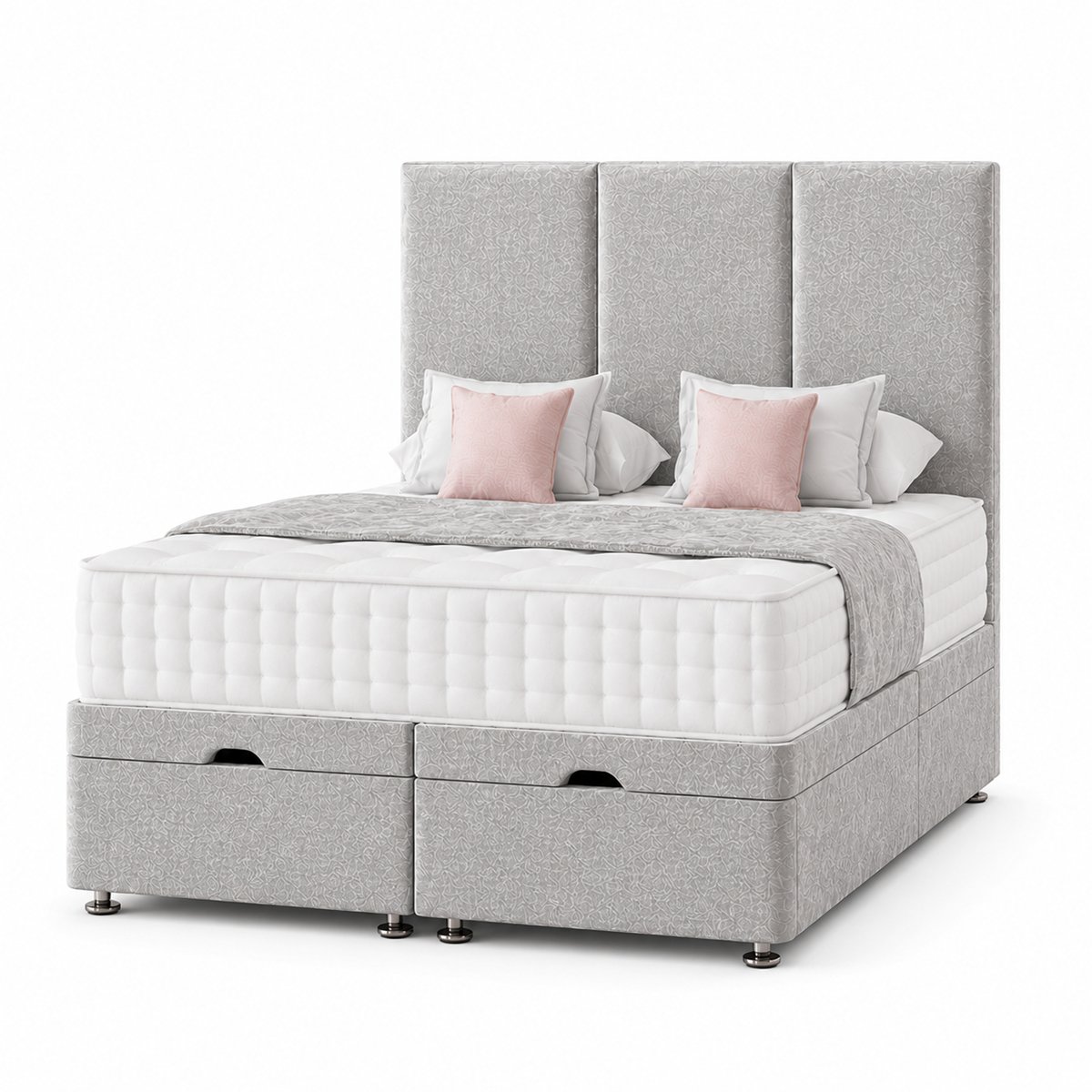 Comfy Deluxe Super King End‑lift Ottoman Plush Storage Bed Set - Silver