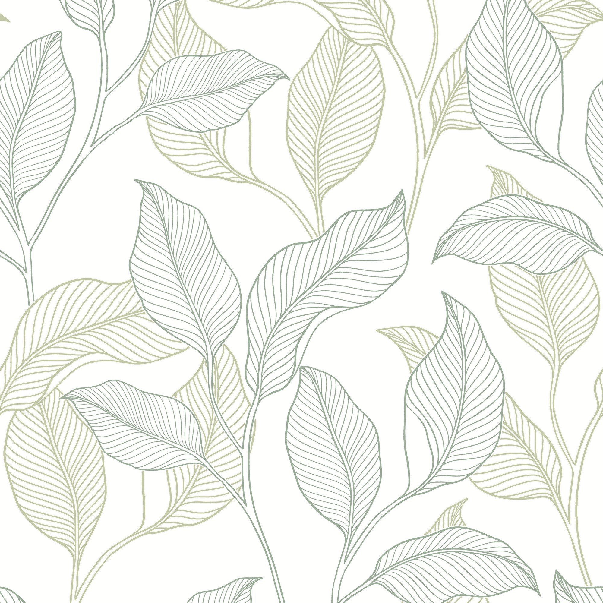 Grandeco Nardy Falling Leaves Blown Vinyl Textured Wallpaper - Green