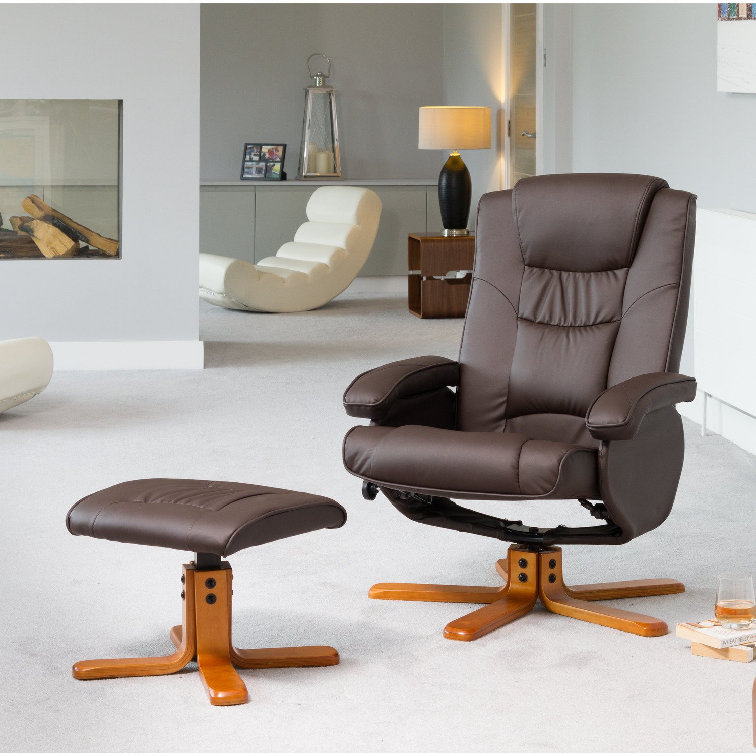 Artemis Home Severn Swivel Recliner Chair and Stool - Brown