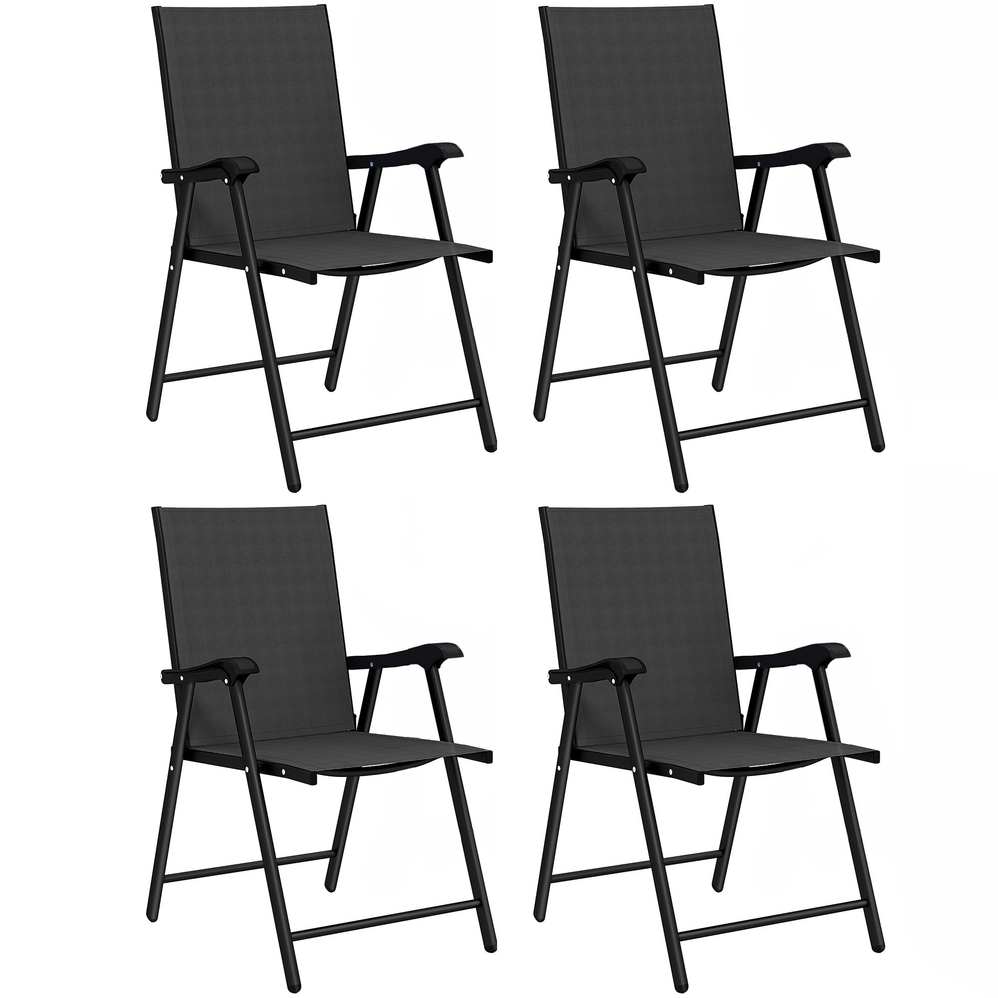 Outsunny Set of 4 Foldable Garden Dining Chair with Metal Frame - Black