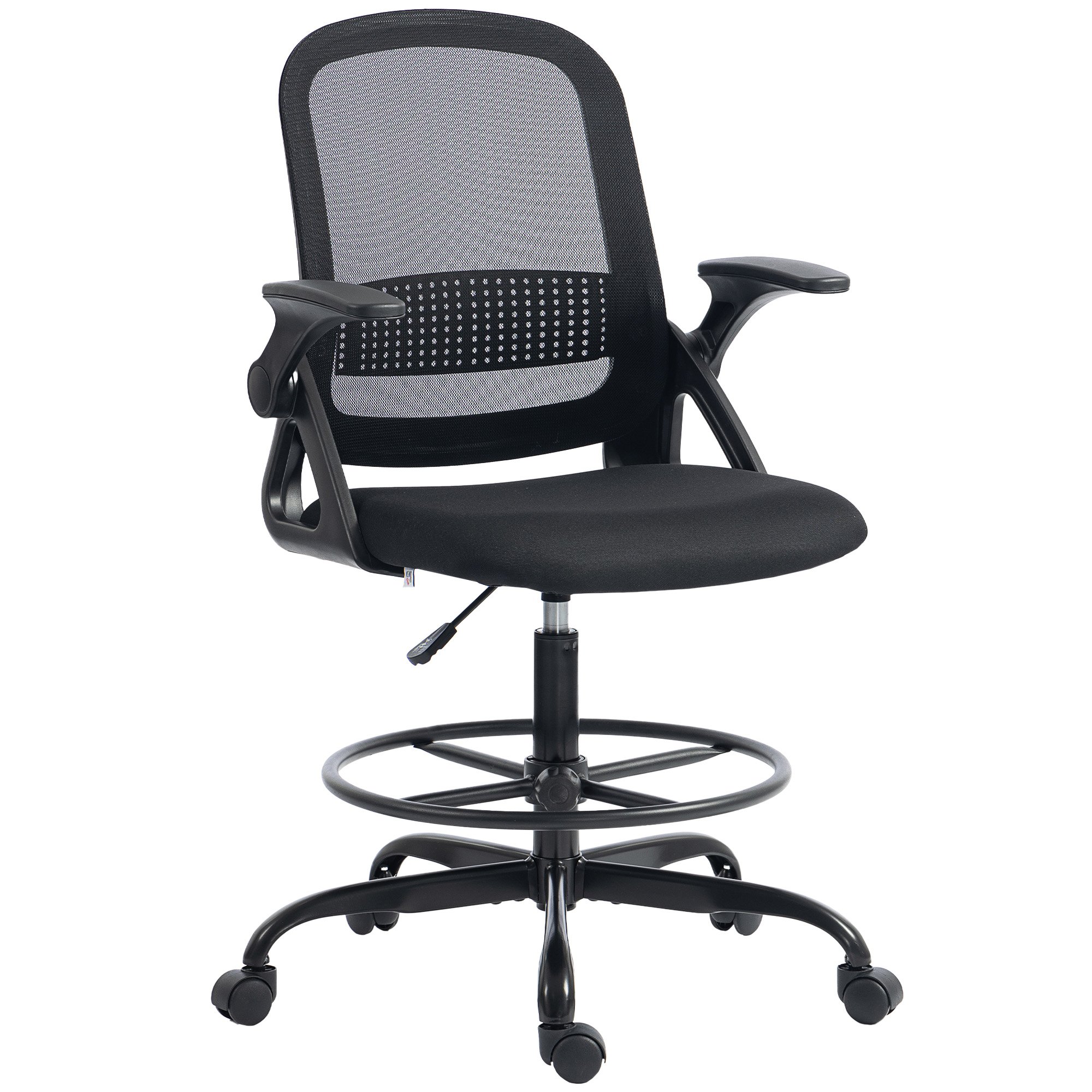 HOMCOM Drafting Chair with Flip Up Armrests for Standing Desk - Black