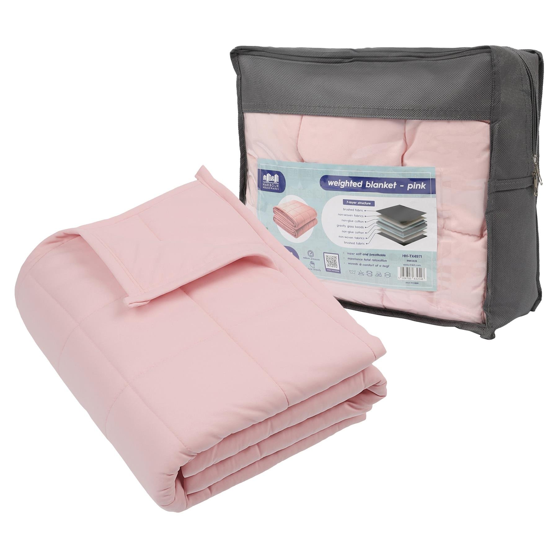 Harbour Housewares Weighted Blanket with Storage Bag - 4kg - Pink