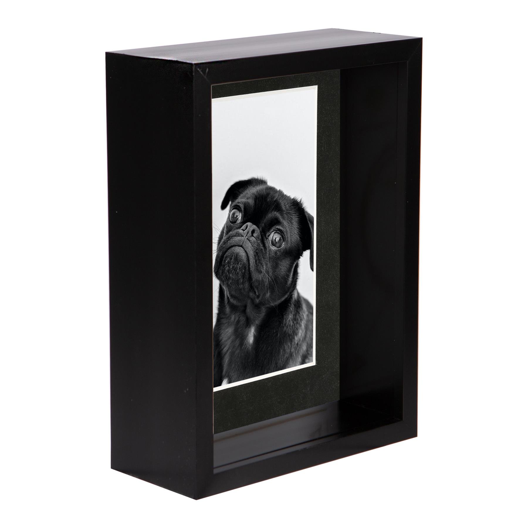 Nicola Spring 5 x 7" Deep Box Photo Frame with 4 x 6" Black Mount - Black