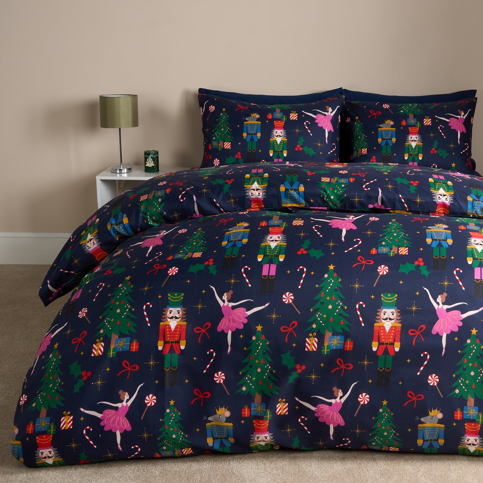 OHS Nutcracker Reversible Duvet Cover Set Xmas Bedding Navy - Double