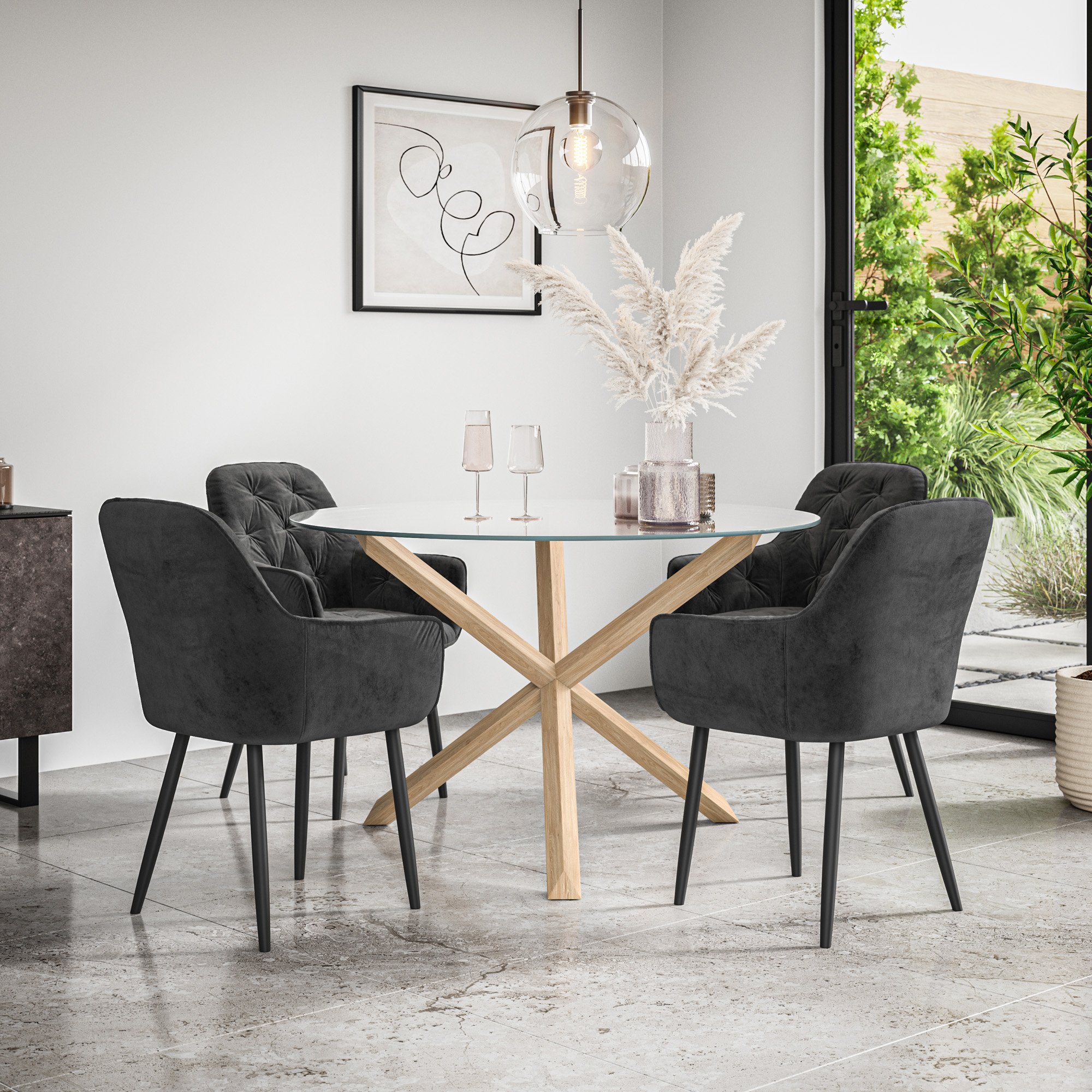 Furniture Online Malvern Anika Glass Top Dining Table & 4 Black Chairs