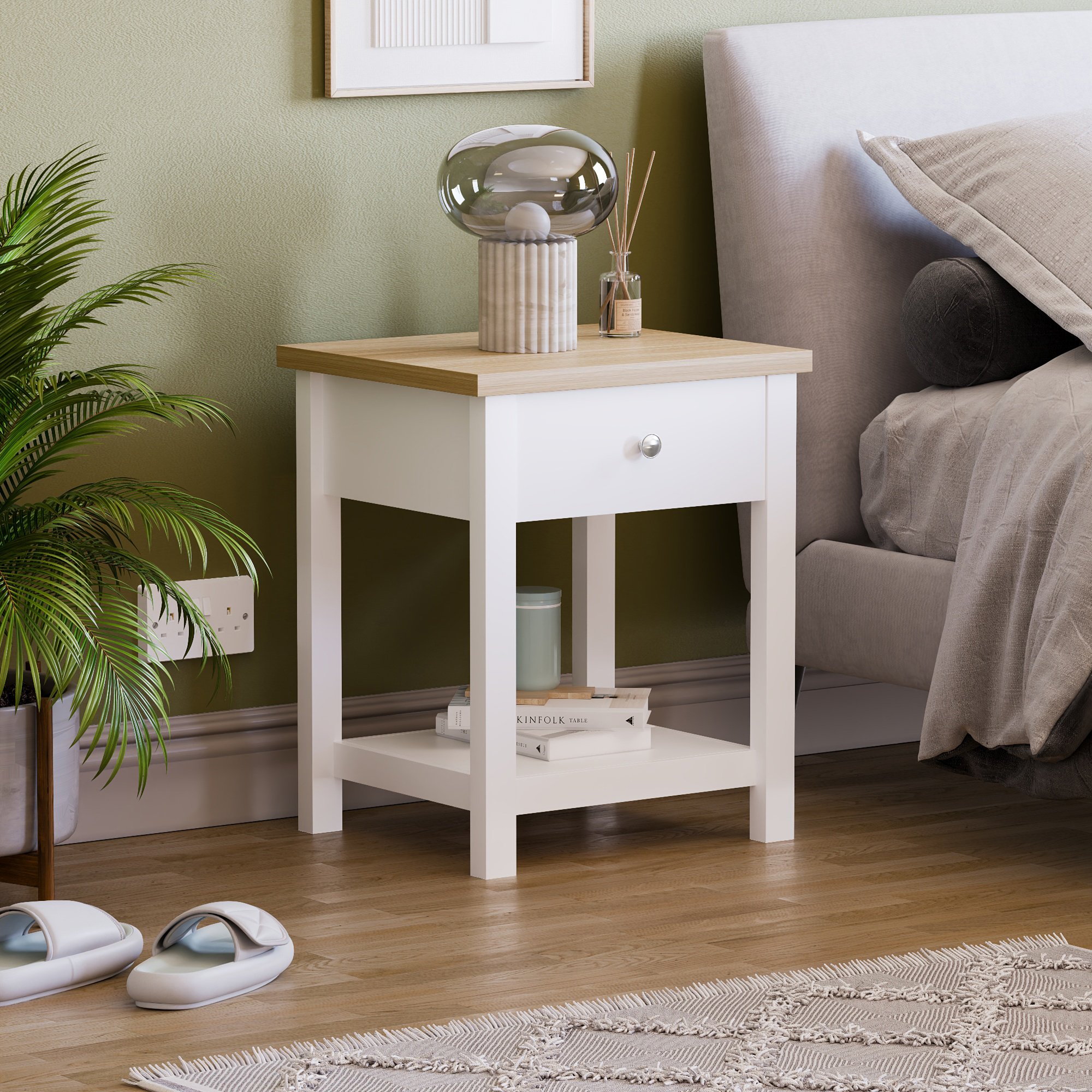 Vida Designs Arlington 1 Drawer Side Table - White