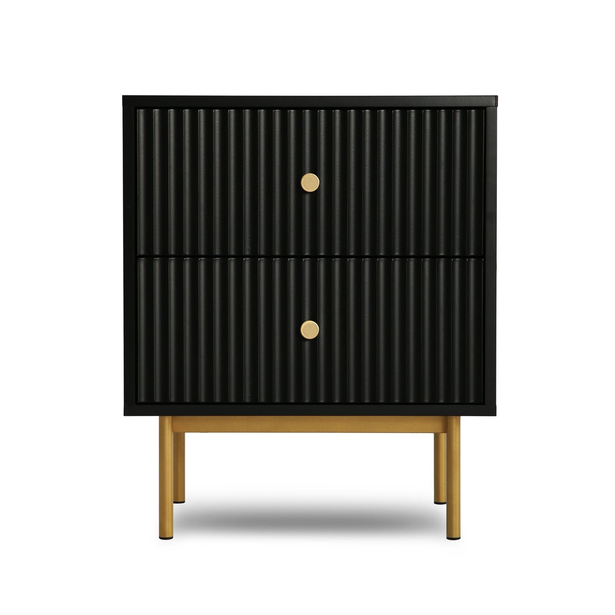 HomeGardenDirect Devon Fluted Bedside Table with 2 Drawers - Black