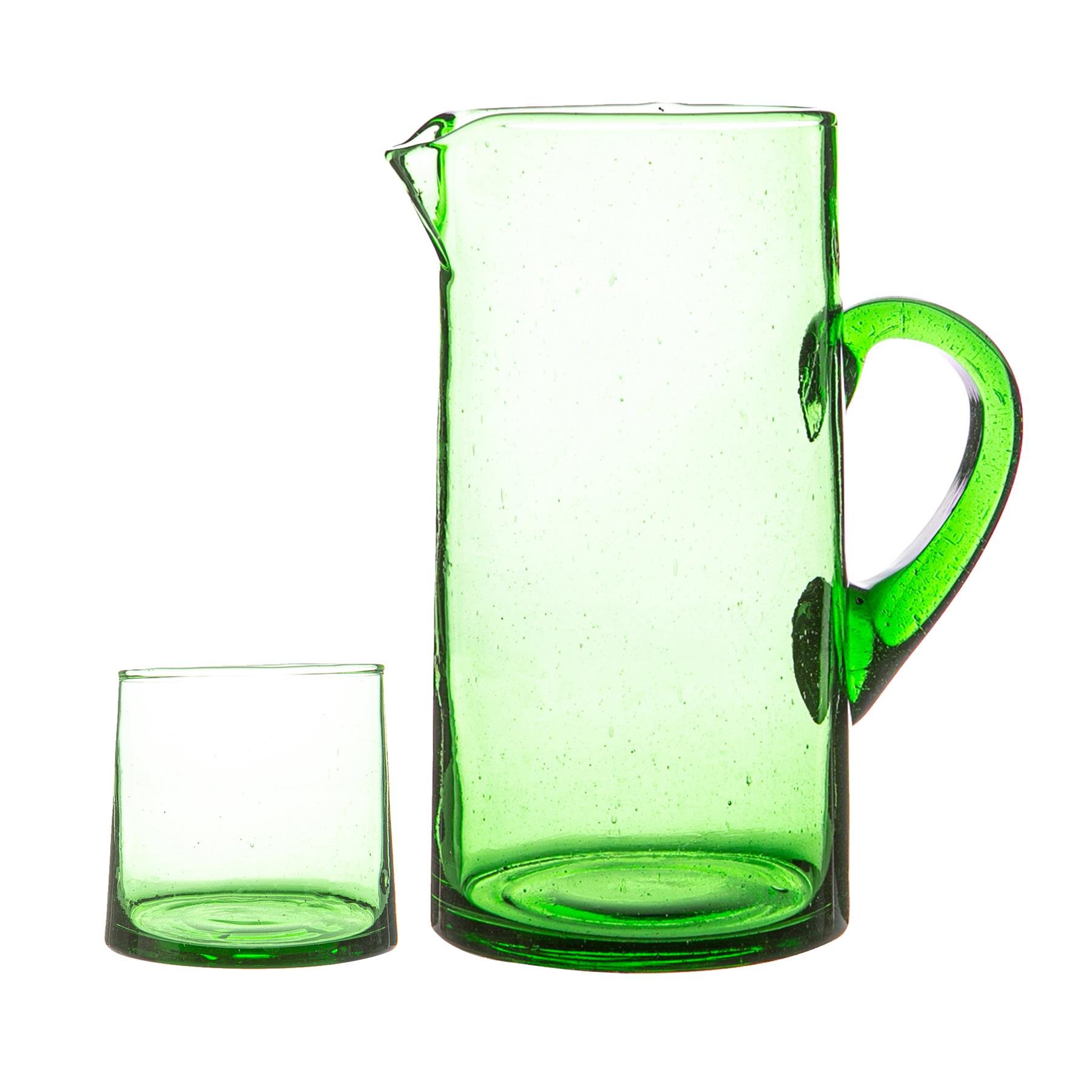 Nicola Spring Merzouga Recycled Glass Tumblers with Jug - Green