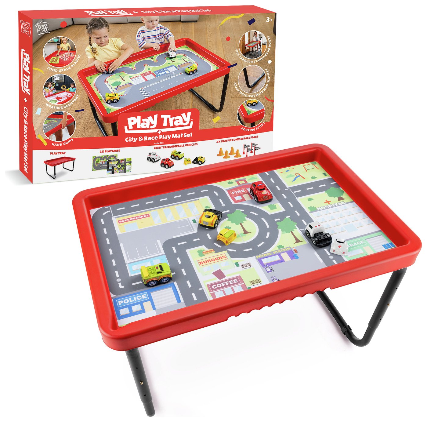 Toyrific Messy Play Activity Tray - City & Race Play Mat Set