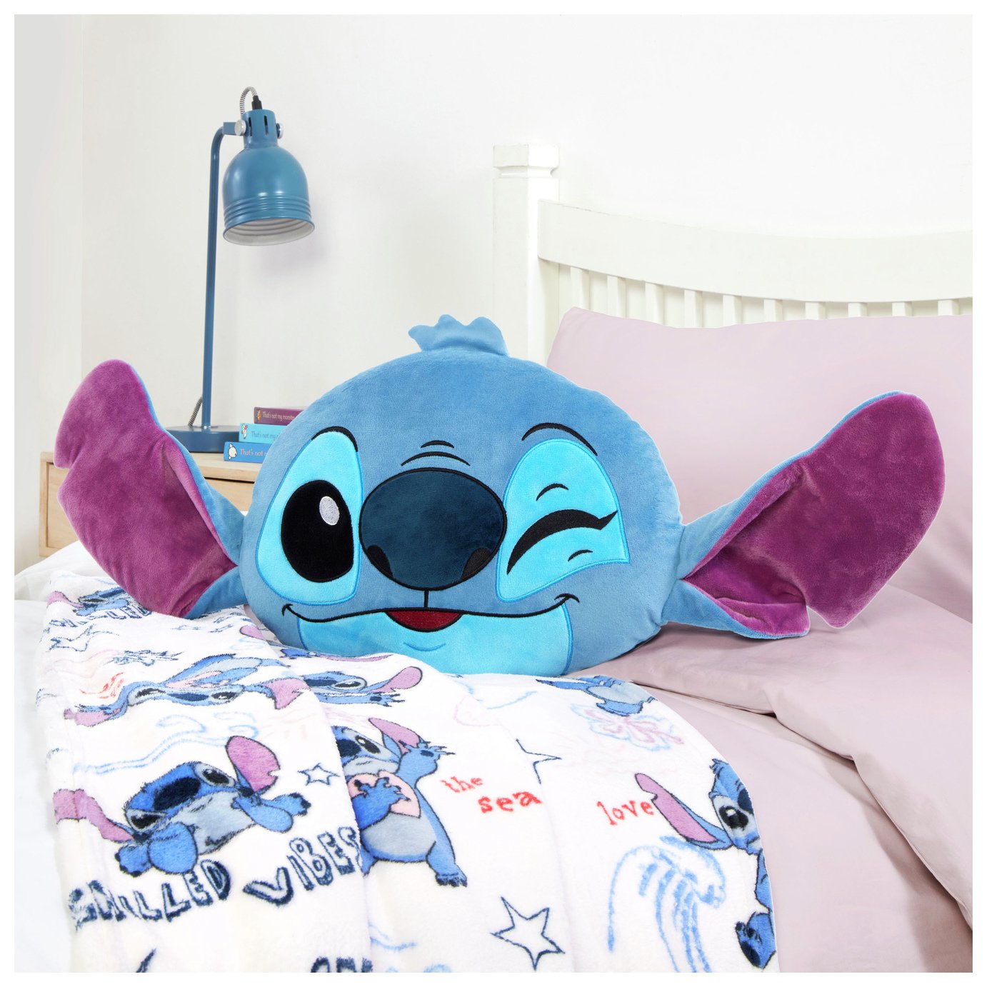 Disney Stitch Shaped Cushion - Blue - 48x32cm