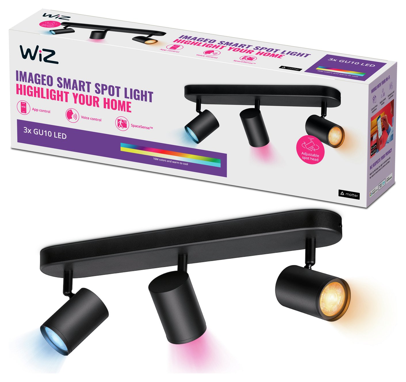 Philips WiZ Imageo Metal 3 Light LED Spotlight-Black