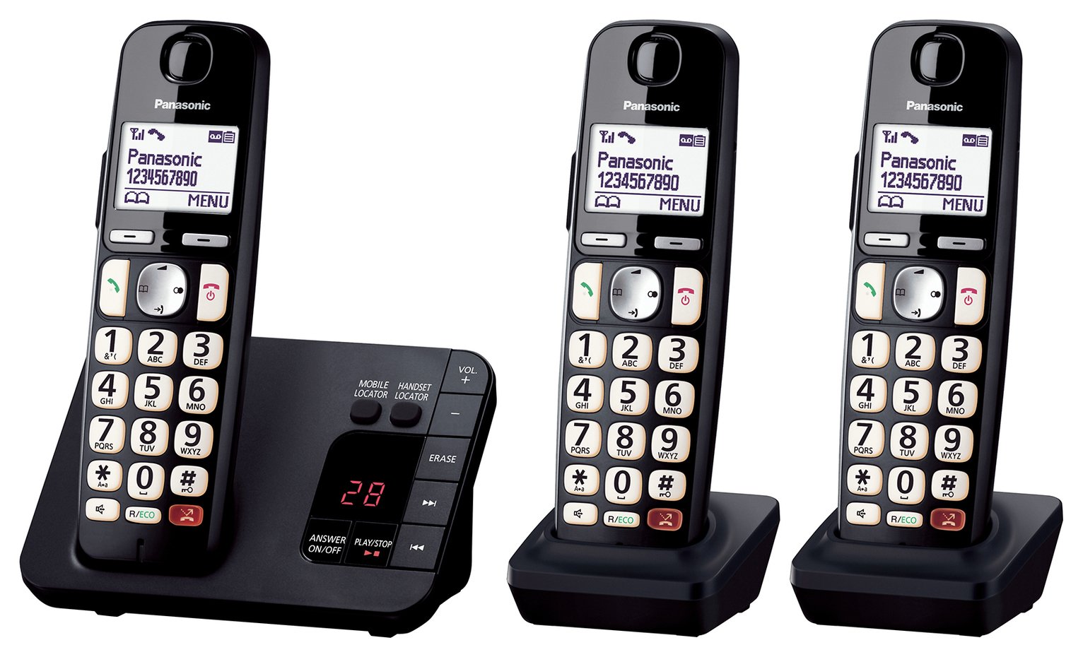 Panasonic KX-TGE823EB Big Button Cordless Phone - Triple