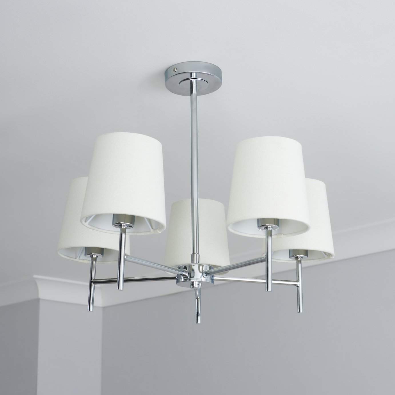 BHS Louisa Metal 5 Light Semi Flush Ceiling Light- White