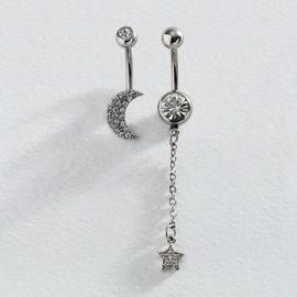 Revere Silver Coloured Crystal Belly Bar - Set of 2