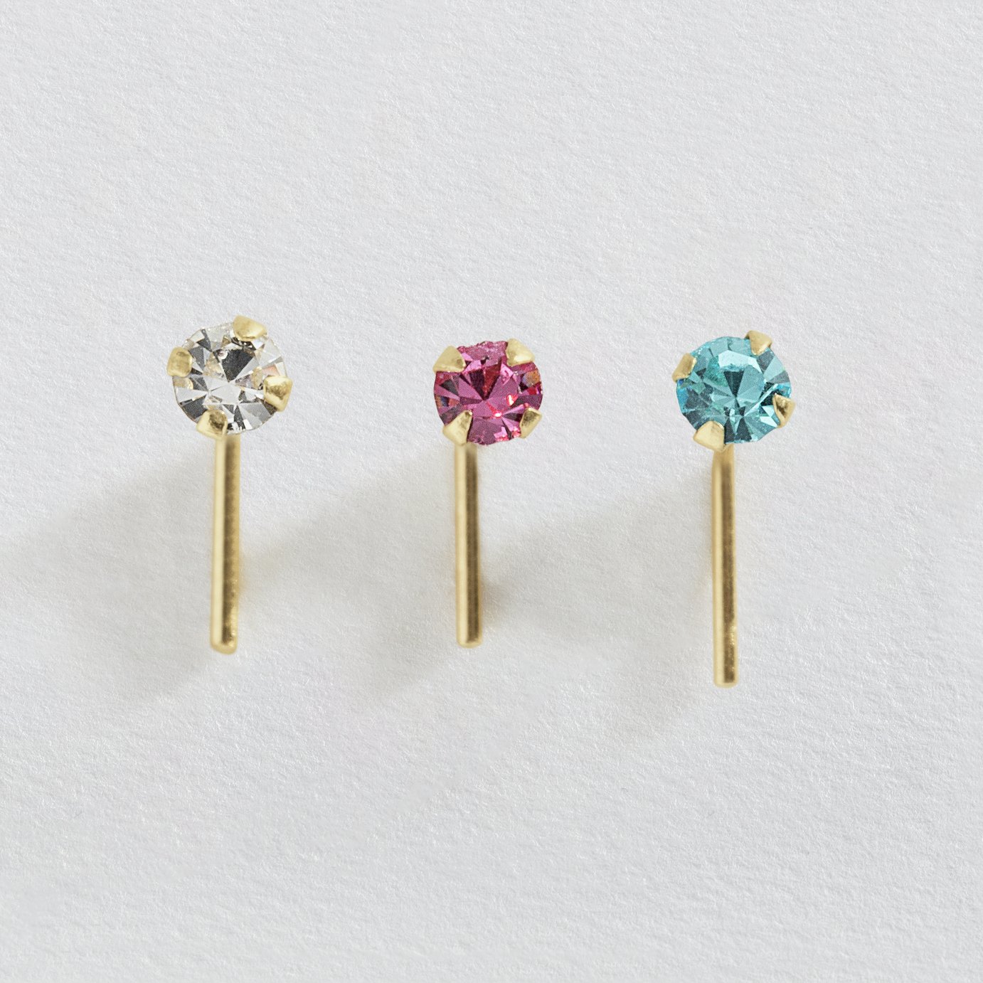 Revere 9ct Yellow Gold Crystal Nose Stud - Set of 3