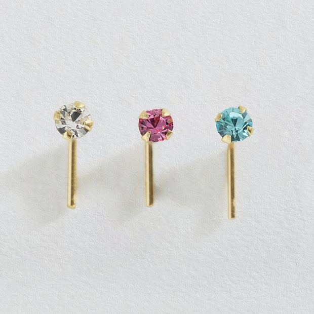 Buy Revere 9ct Yellow Gold Crystal Nose Stud Set of 3 Argos