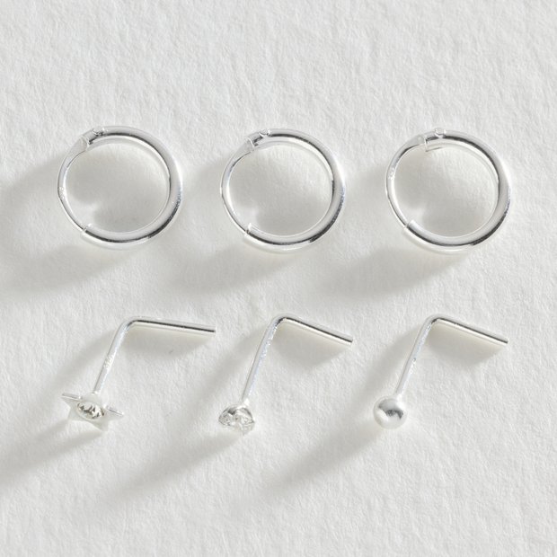 Buy Revere Sterling Silver Hoops and Nose Studs Set of 6 Body jewellery Argos