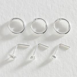 Revere Sterling Silver Hoops and Nose Studs - Set of 6