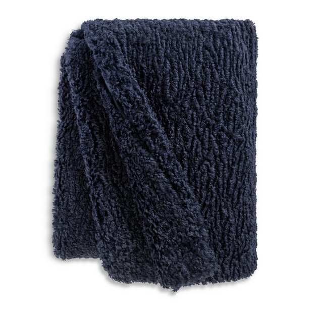 Buy Habitat Shearling Throw Navy 125X150cm Blankets and