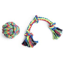 Petface Triple Knot Rope Dog Toy and Ball Set
