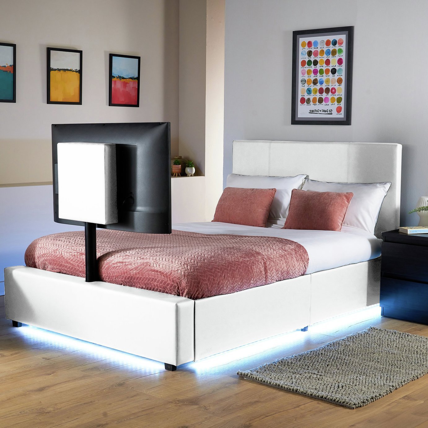 XR Living Ava Double Faux Leather TV LED Bed Frame - White