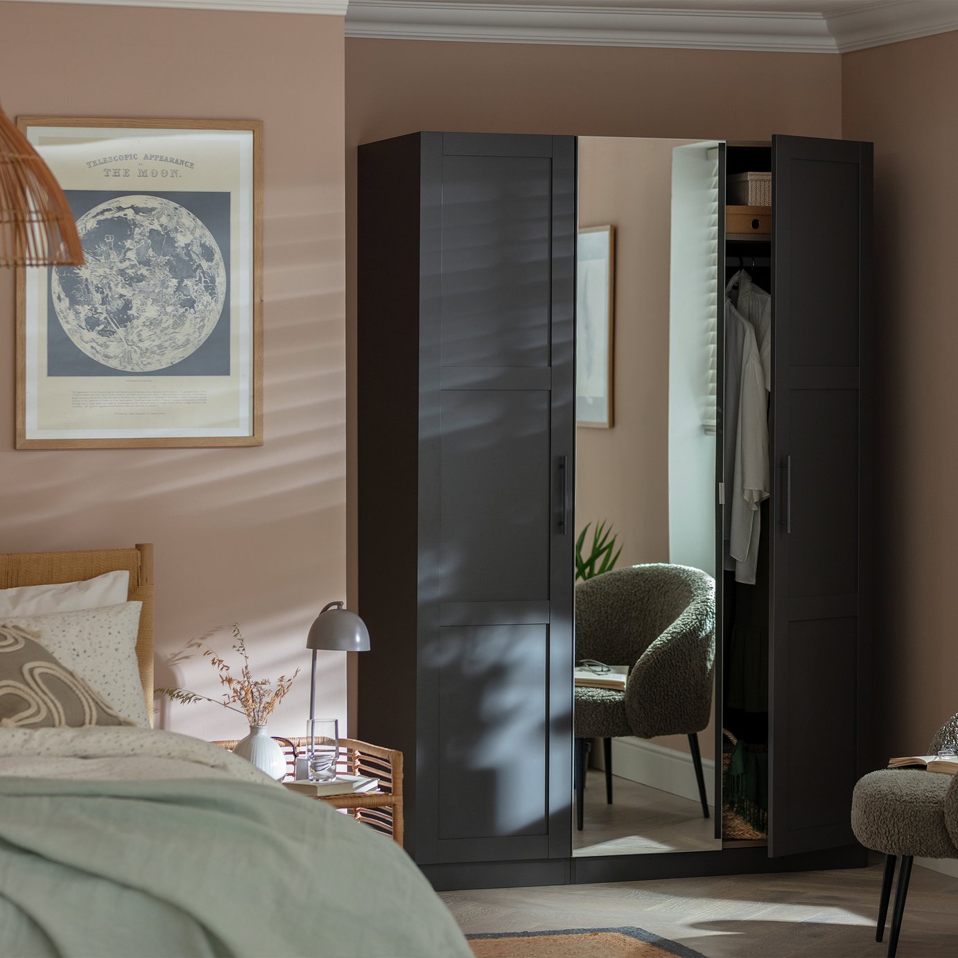 Habitat Munich Panelled 3 Door Mirror Wardrobe