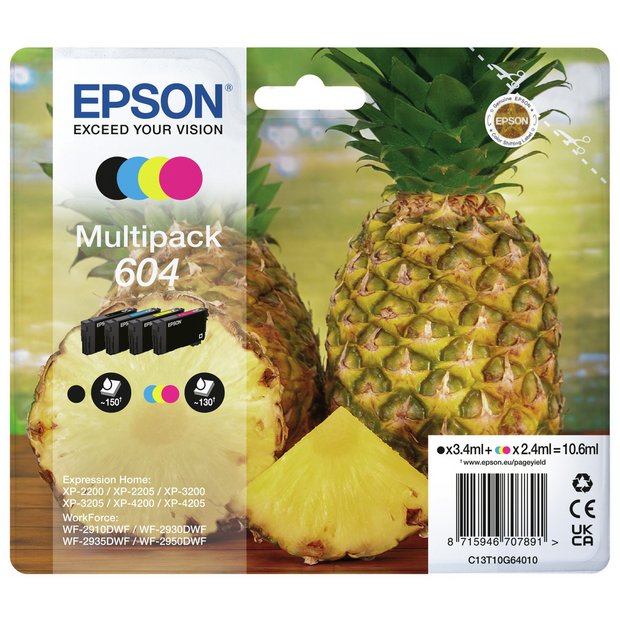badminton Krudt Tung lastbil Buy Epson 604 Pineapple 4 Ink Cartridges - Black & Colour | Printer ink |  Argos