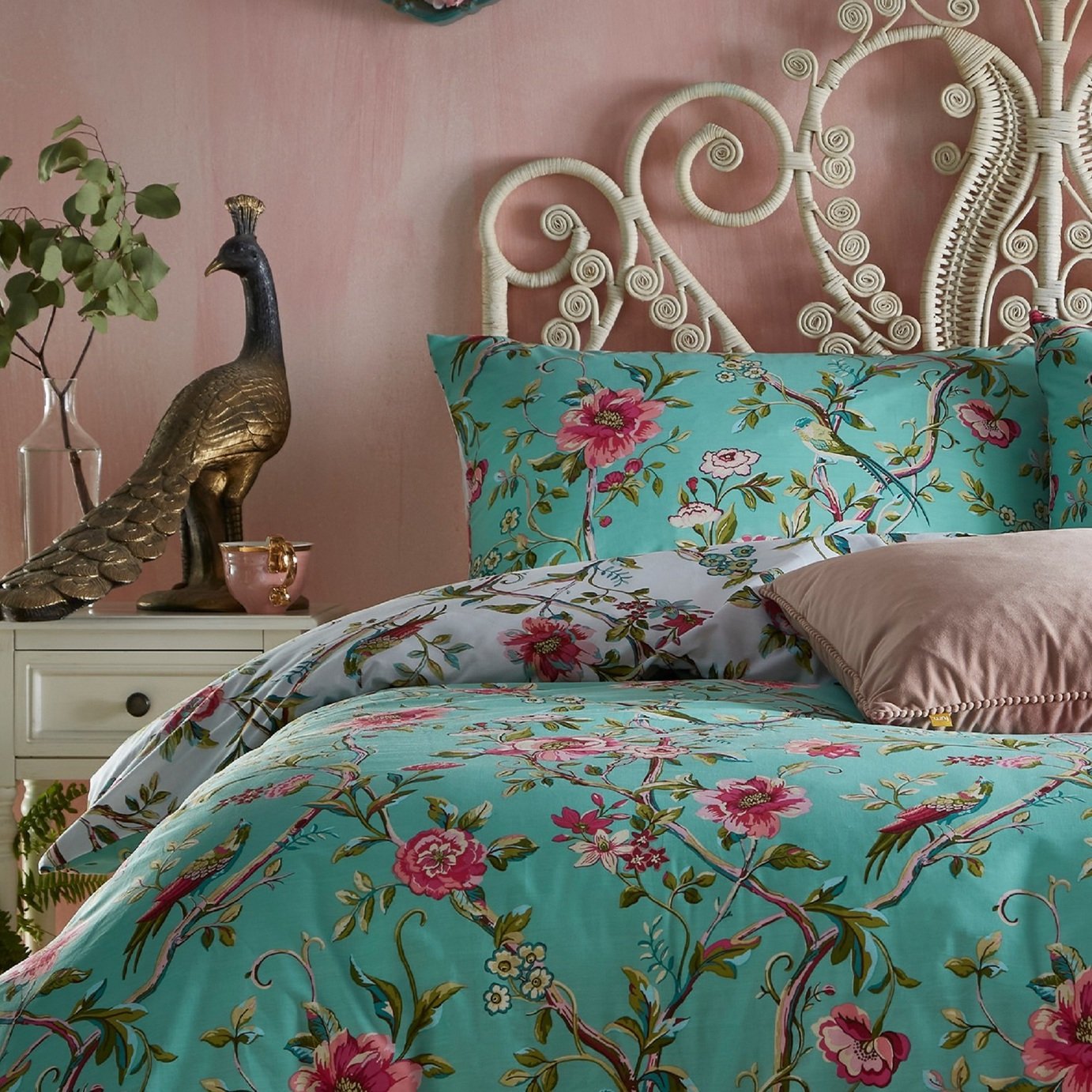 furn Vintage Chinoiserie Floral Green Bedding Set