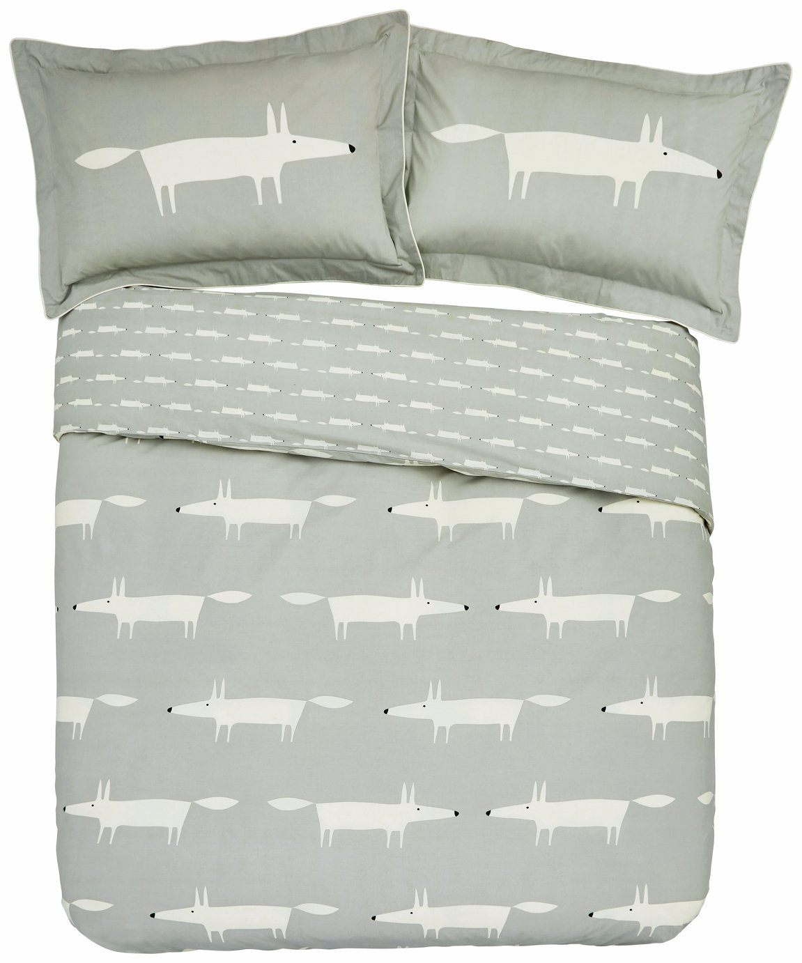 Scion Cotton Mr Fox Patterned Pillowcase - Silver