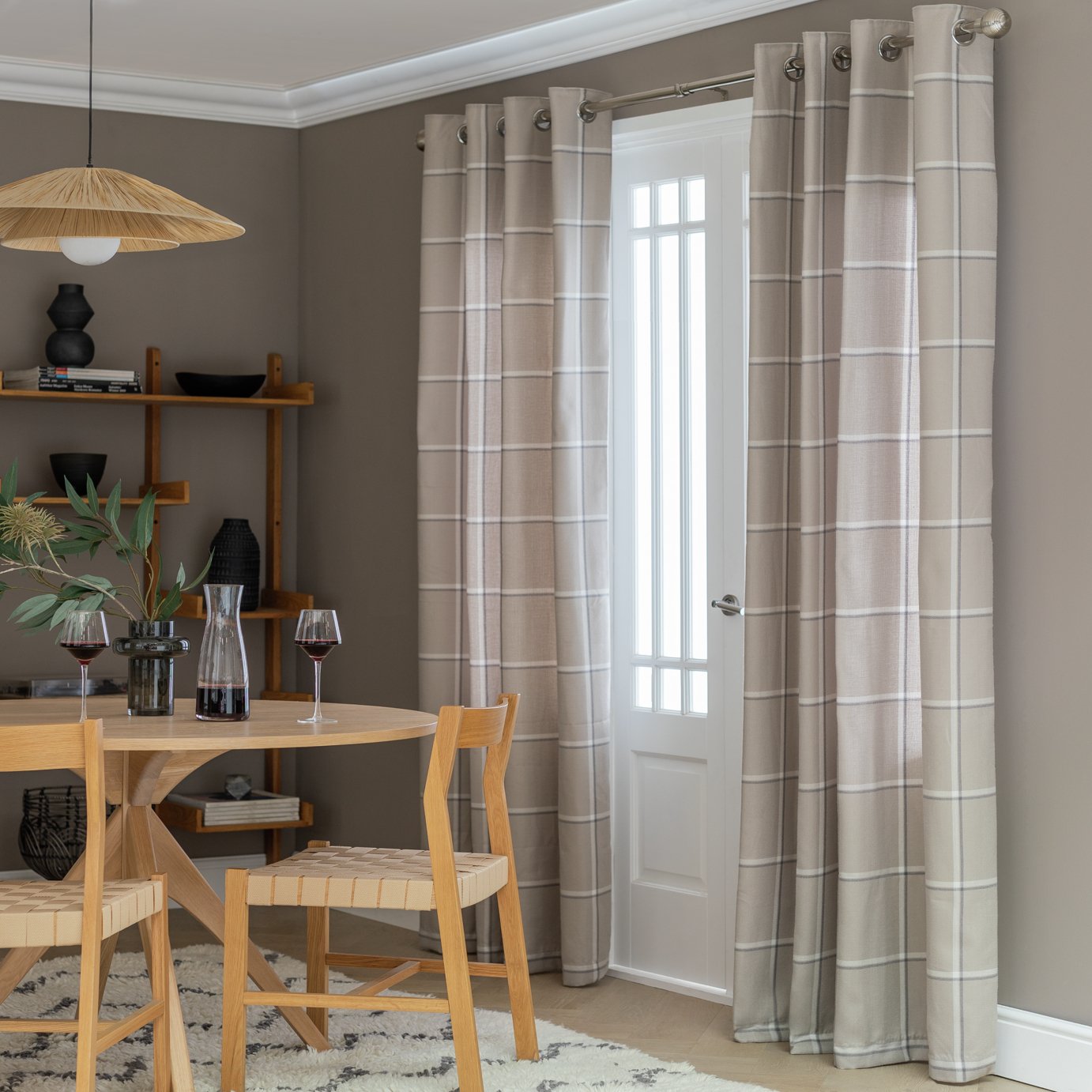 Habitat Square Check Eyelet Curtains - Natural -168x183cm