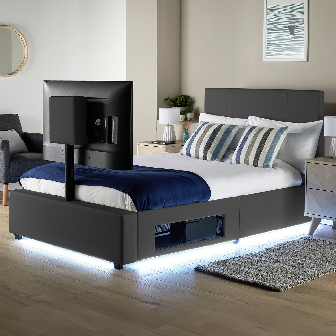 XR Living Ava Small Double TV LED Bed Frame - Grey