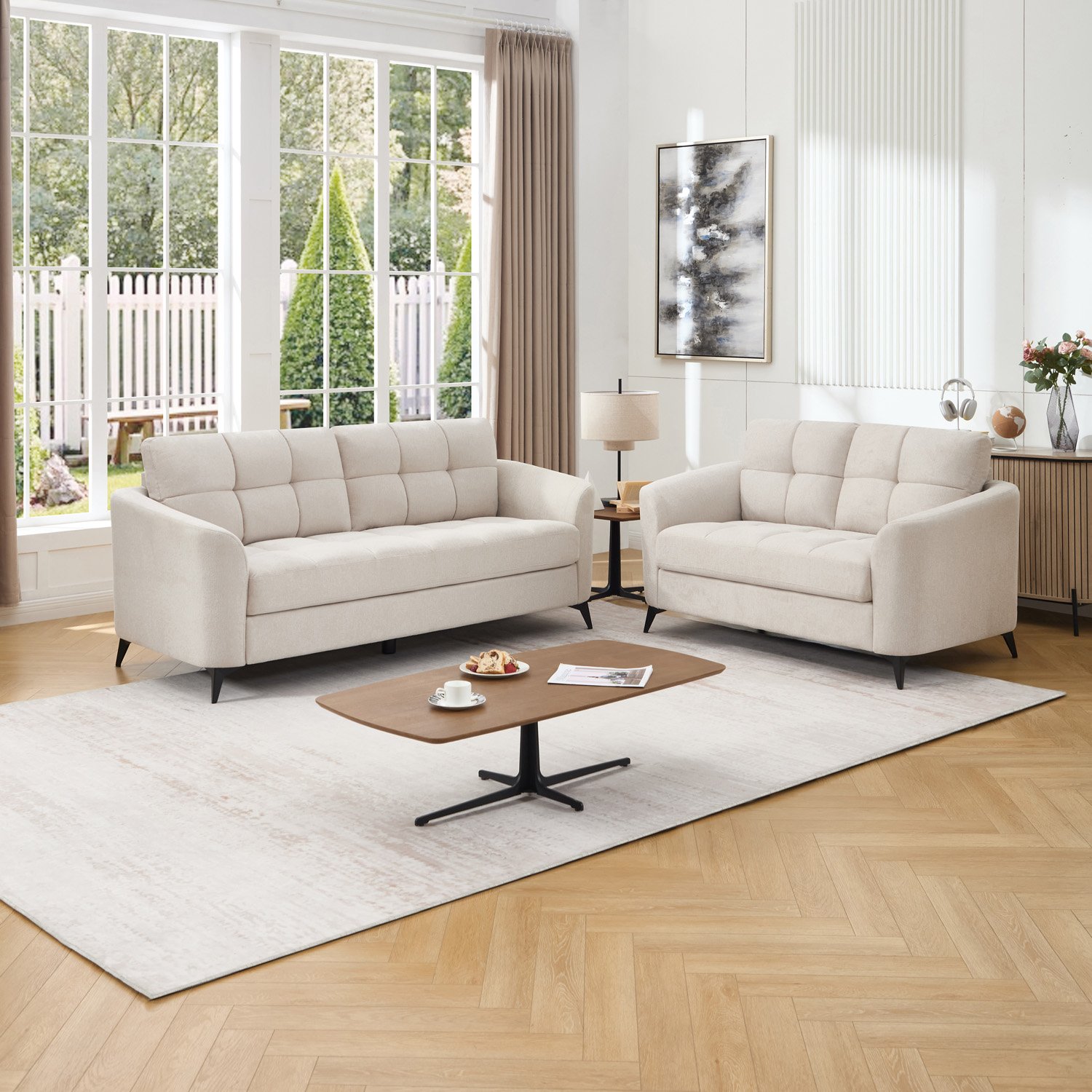 Furniture Online Solna Scandi Style Fabric 2+3 Seater Sofa Set - Beige