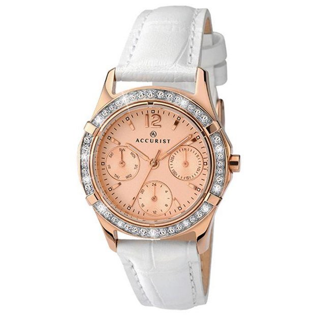 Buy Accurist Ladies' Rose Gold Dial and White Strap Watch at Argos.co ...